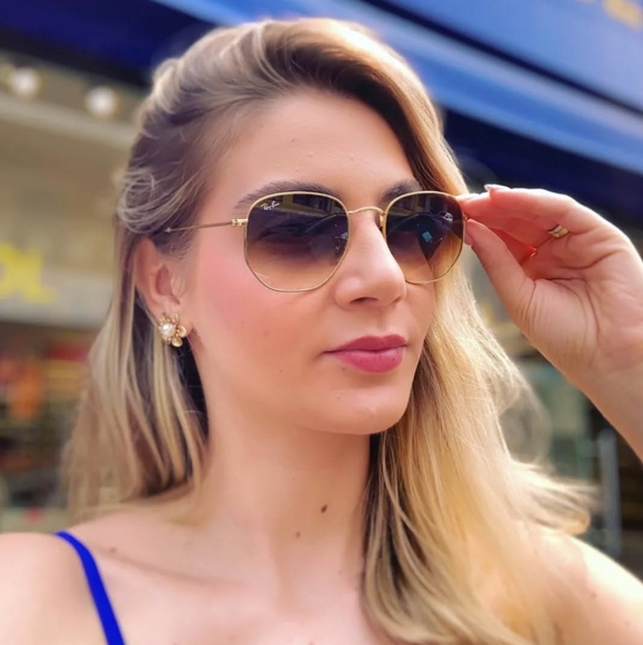 RayBan Hexagonal Gradient Brown Lenses RB3548N Gold Frame Men & Women - Picture 16 of 16